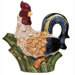 Jay Import Colorful Hand Painted Ceramic Rooster Teapot Vintage Like New